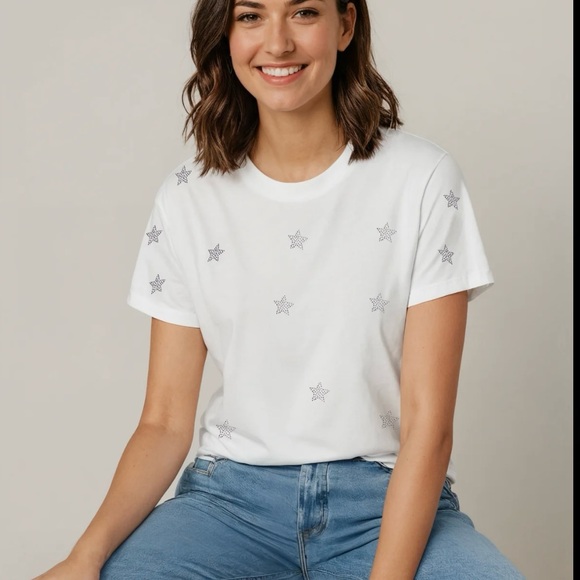 Wildfox Starry Jamie Tee White Graphic Relaxed T-Shirt - Picture 1 of 8